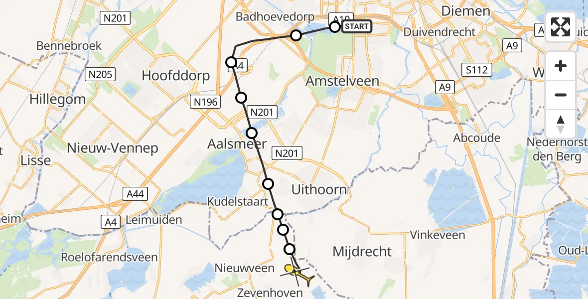 Routekaart van de vlucht: Lifeliner 1 naar Zevenhoven