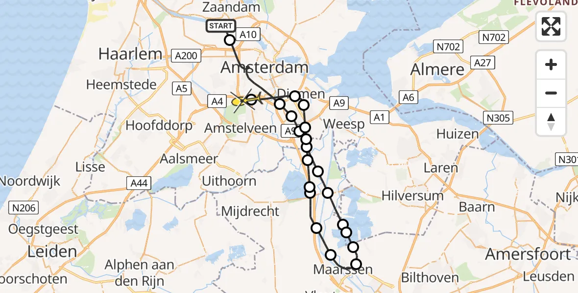 Routekaart van de vlucht: Lifeliner 1 naar VU Medisch Centrum Amsterdam