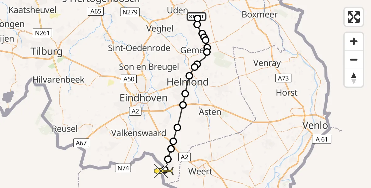 Routekaart van de vlucht: Lifeliner 3 naar Budel-Schoot