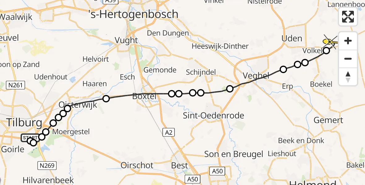 Routekaart van de vlucht: Lifeliner 3 naar Vliegbasis Volkel