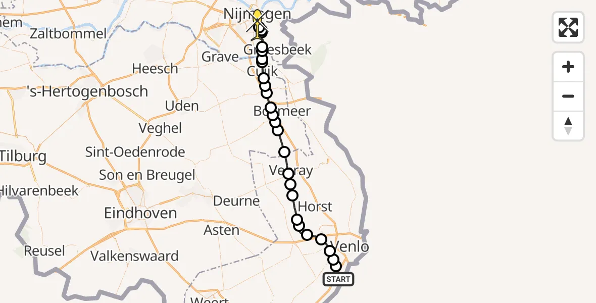 Routekaart van de vlucht: Lifeliner 3 naar Radboud Universitair Medisch Centrum