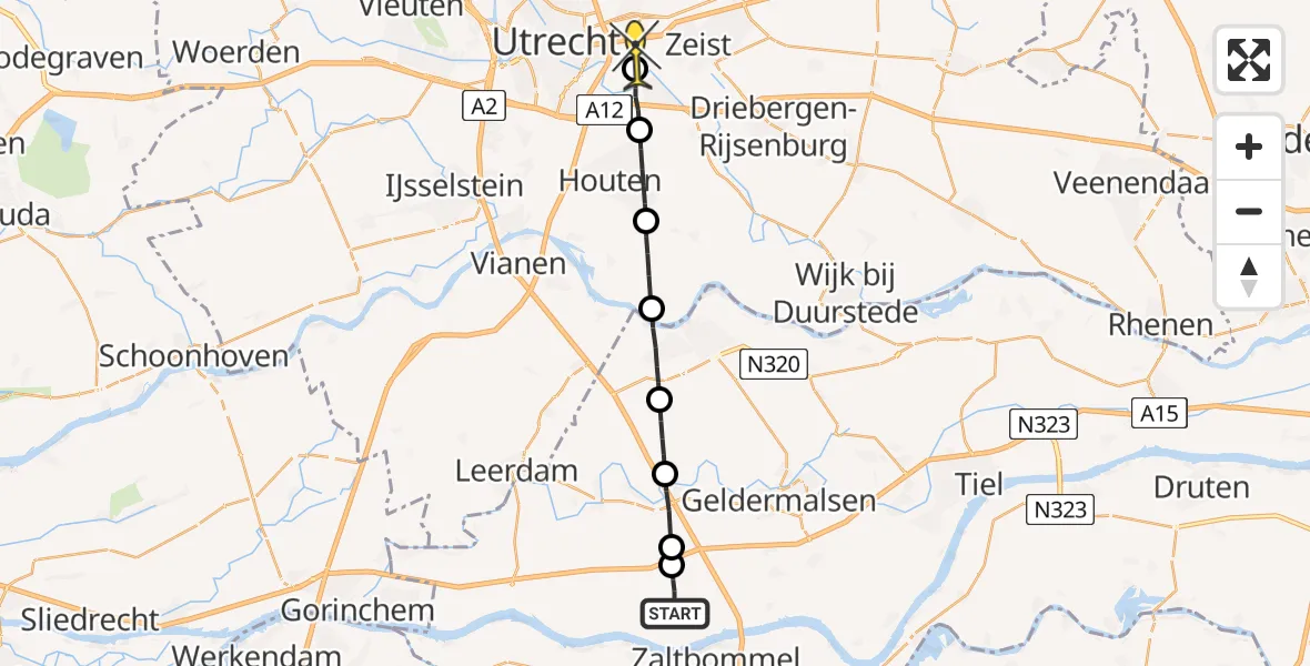 Routekaart van de vlucht: Lifeliner 2 naar Universitair Medisch Centrum Utrecht