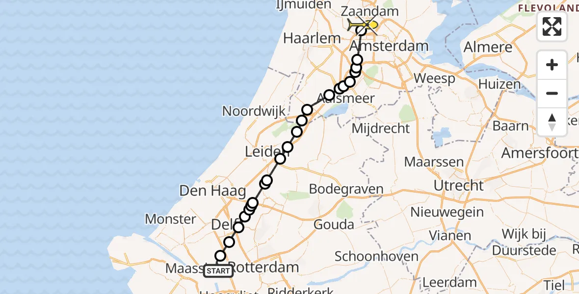Routekaart van de vlucht: Lifeliner 1 naar Amsterdam Heliport