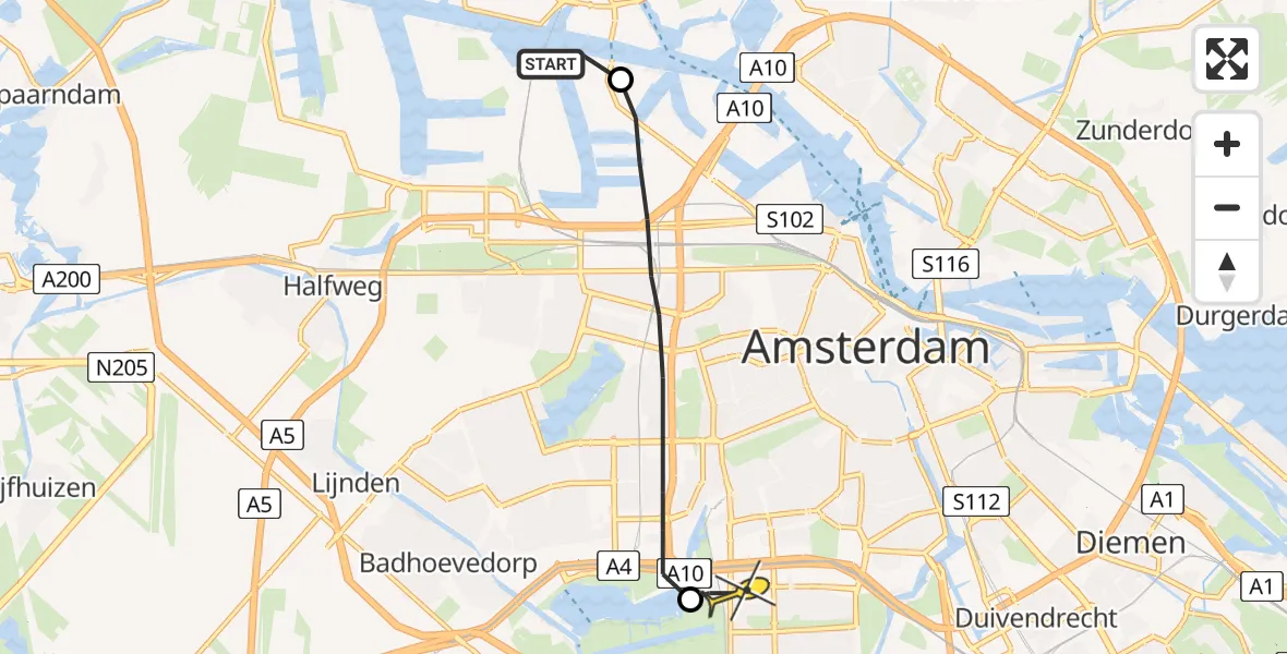 Routekaart van de vlucht: Lifeliner 1 naar VU Medisch Centrum Amsterdam