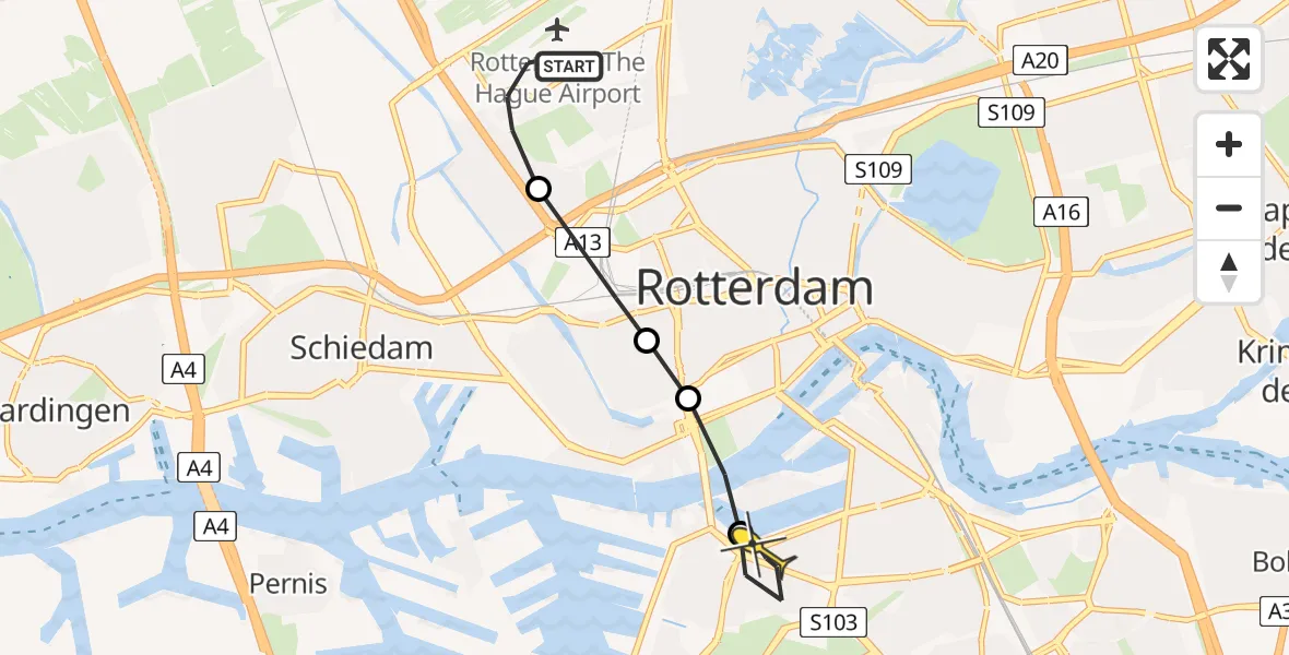 Routekaart van de vlucht: Lifeliner 2 naar Rotterdam