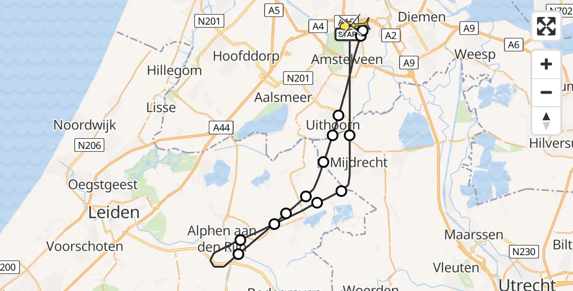 Routekaart van de vlucht: Lifeliner 1 naar VU Medisch Centrum Amsterdam