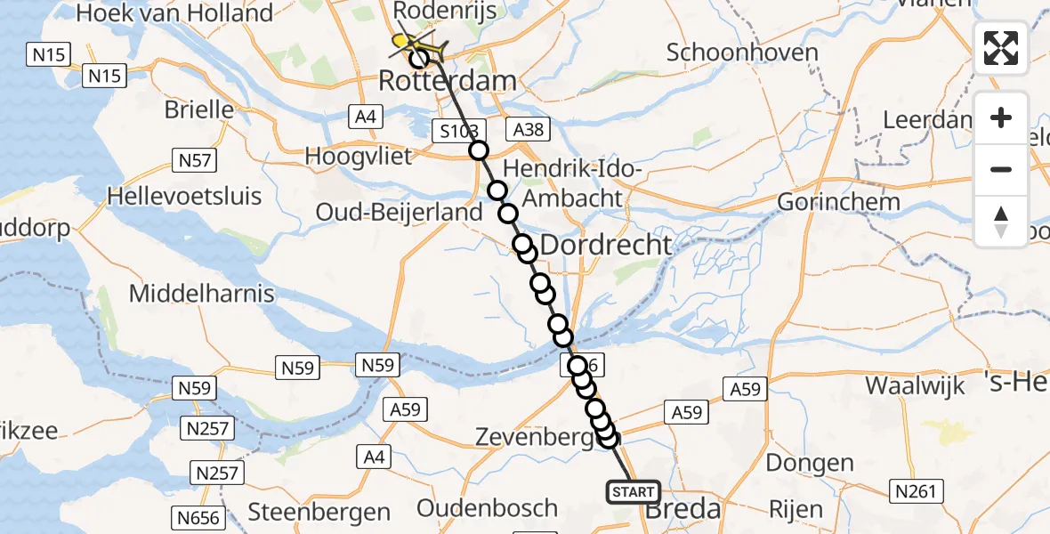 Routekaart van de vlucht: Lifeliner 2 naar Rotterdam The Hague Airport