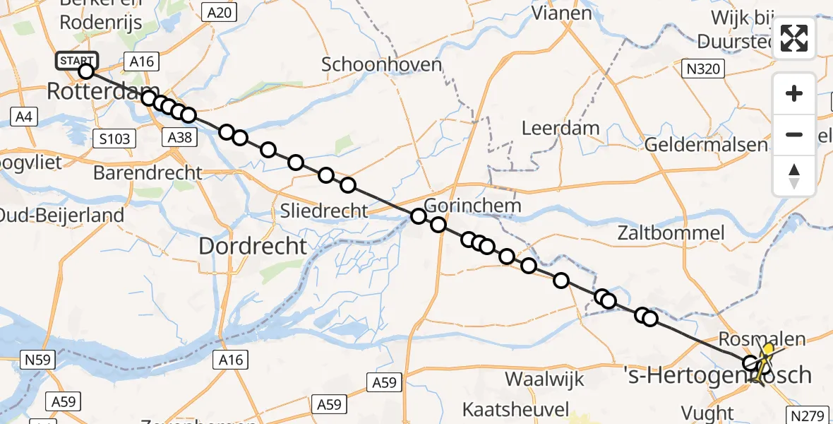 Routekaart van de vlucht: Lifeliner 2 naar Rosmalen