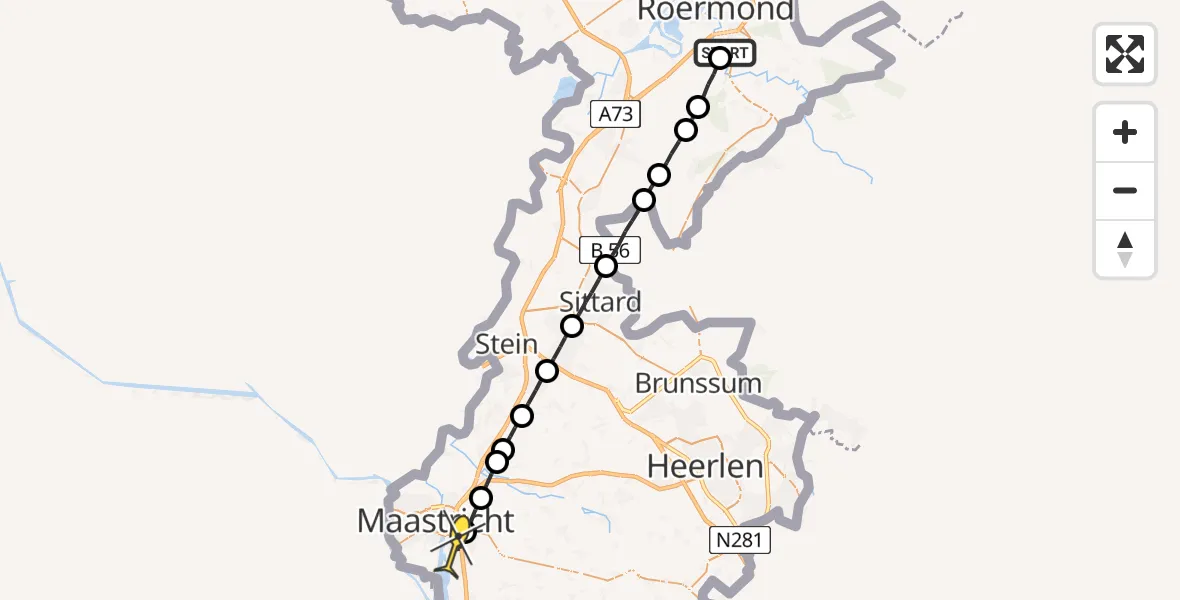 Routekaart van de vlucht: Lifeliner 3 naar Maastricht UMC+