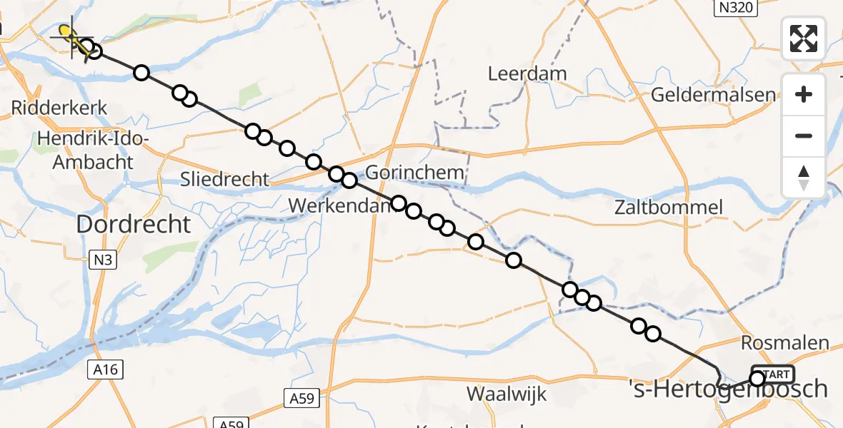 Routekaart van de vlucht: Lifeliner 2 naar Krimpen aan den IJssel