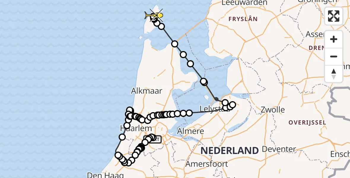 Routekaart van de vlucht: Politieheli naar Texel International Airport