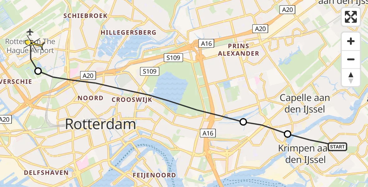 Routekaart van de vlucht: Lifeliner 2 naar Rotterdam The Hague Airport