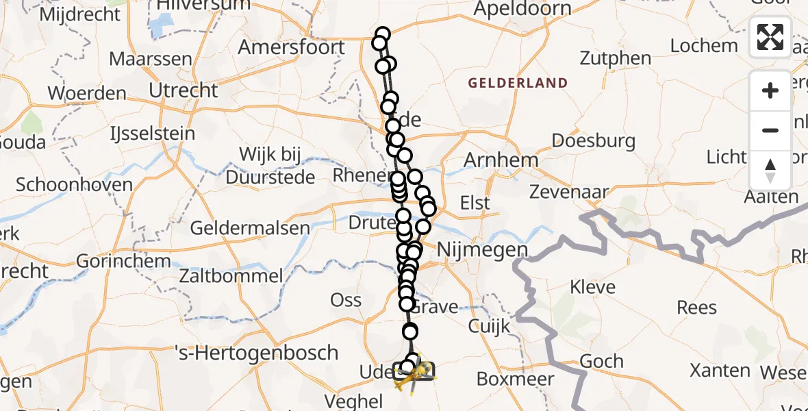 Vluchtroute Traumahelikopter Vliegbasis Volkel - Vliegbasis Volkel, 22 juli 2022, 10:14