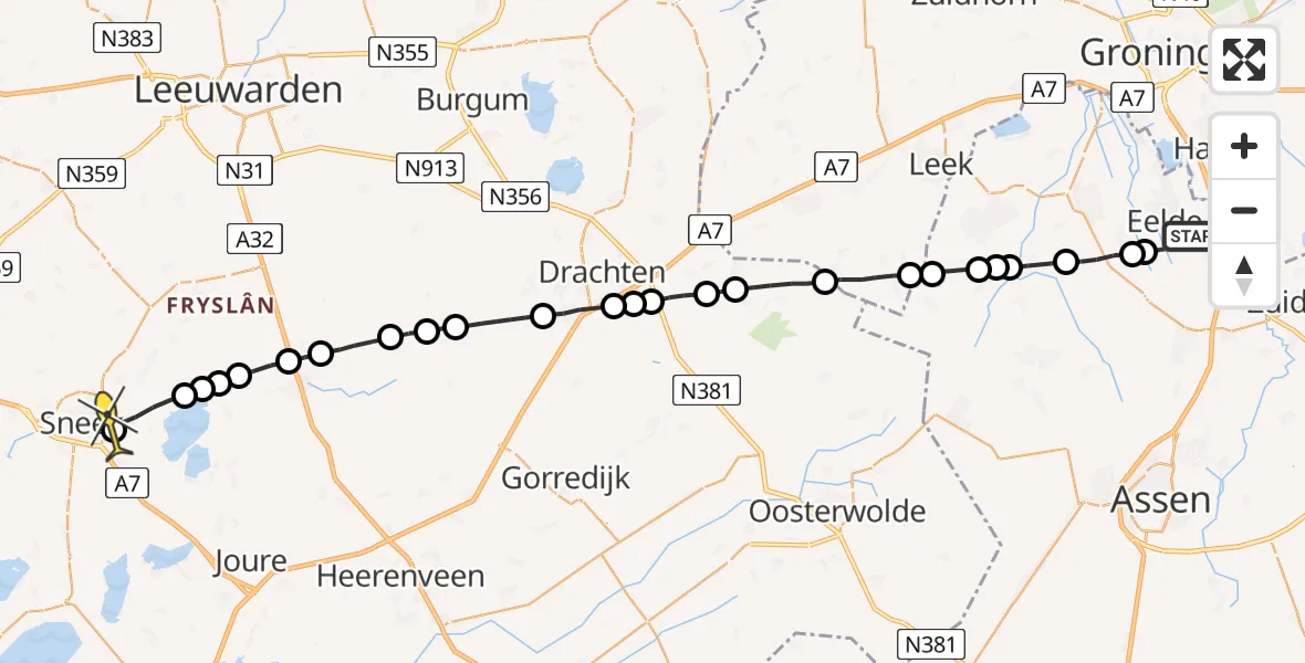 Routekaart van de vlucht: Lifeliner 4 naar Sneek