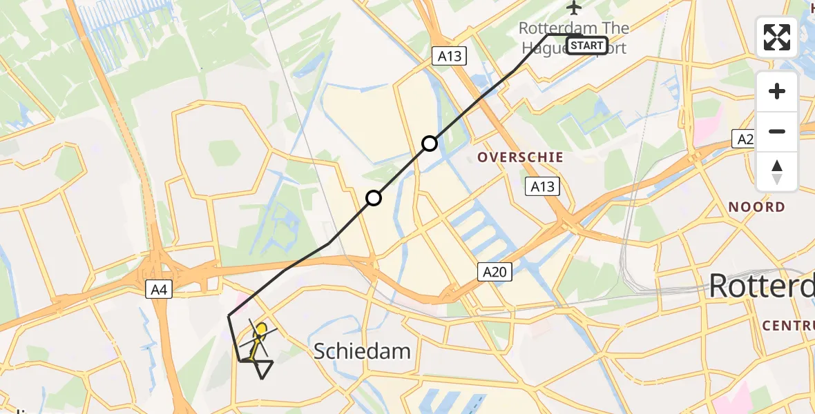 Routekaart van de vlucht: Lifeliner 2 naar Schiedam