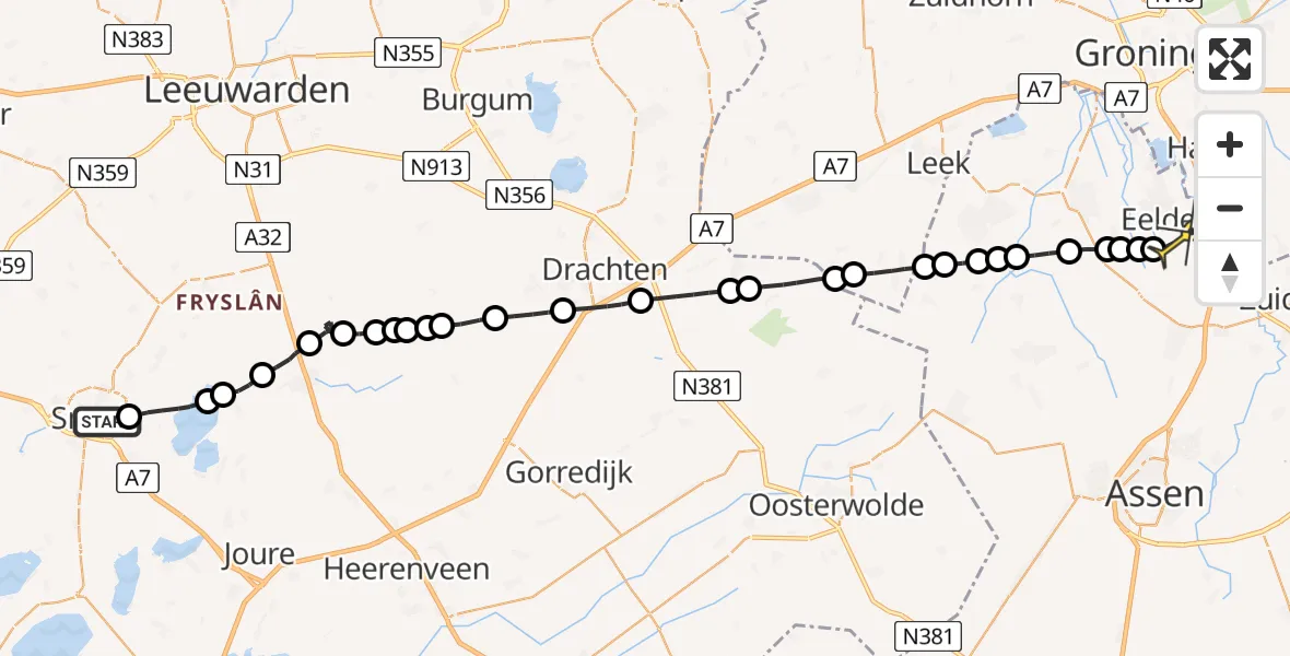 Routekaart van de vlucht: Lifeliner 4 naar Groningen Airport Eelde