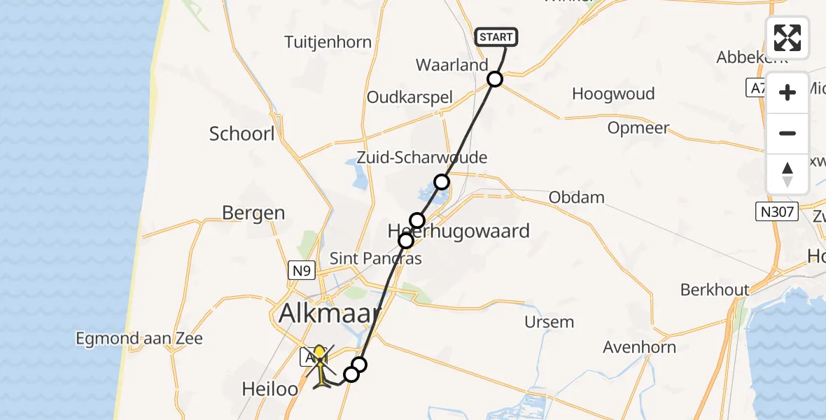 Routekaart van de vlucht: Lifeliner 1 naar Alkmaar