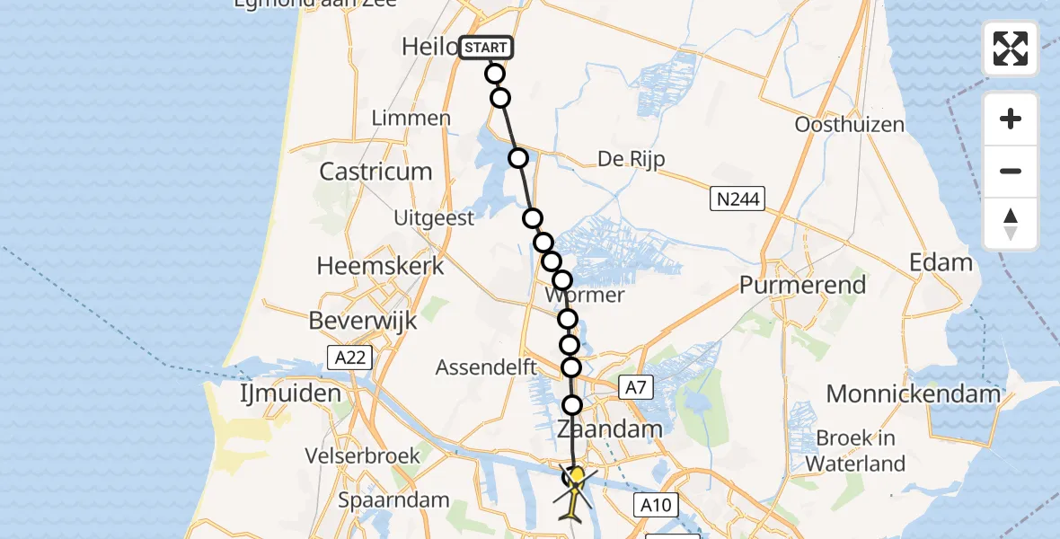 Routekaart van de vlucht: Lifeliner 1 naar Amsterdam Heliport