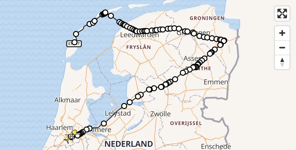 Routekaart van de vlucht: Politieheli naar Schiphol