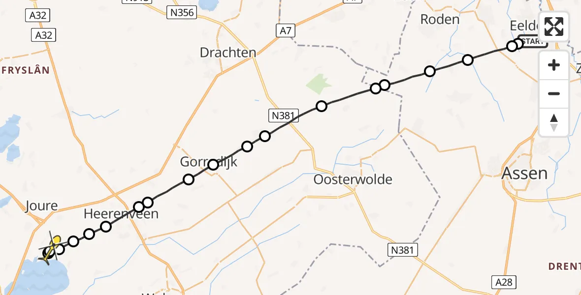 Routekaart van de vlucht: Lifeliner 4 naar Ouwster-Nijega