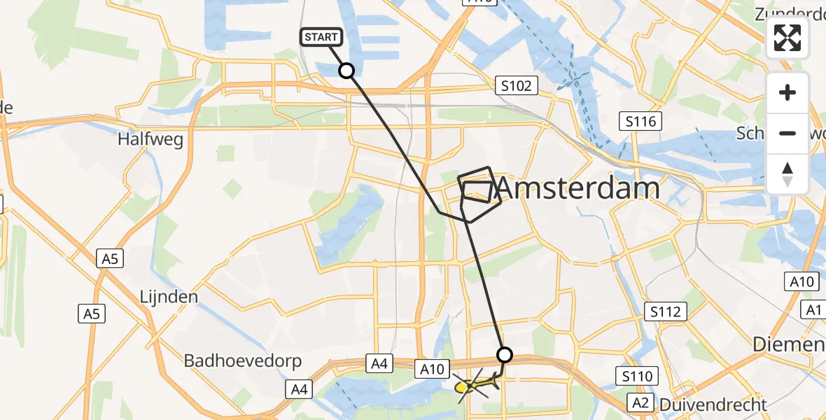 Routekaart van de vlucht: Lifeliner 1 naar VU Medisch Centrum Amsterdam