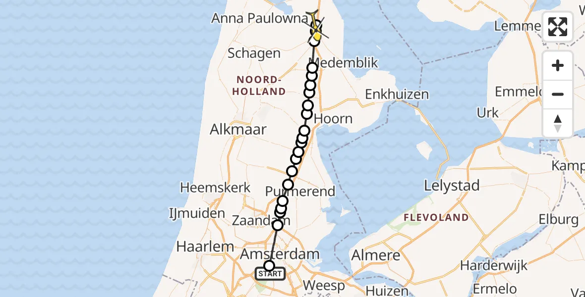 Routekaart van de vlucht: Lifeliner 1 naar Slootdorp