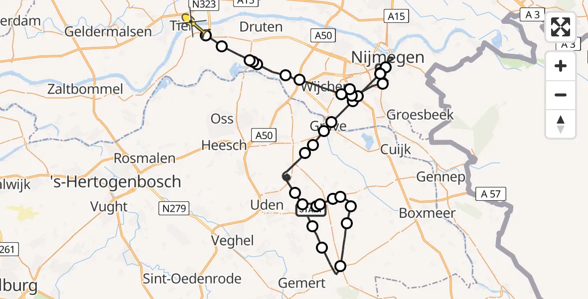 Routekaart van de vlucht: Politieheli naar Wamel