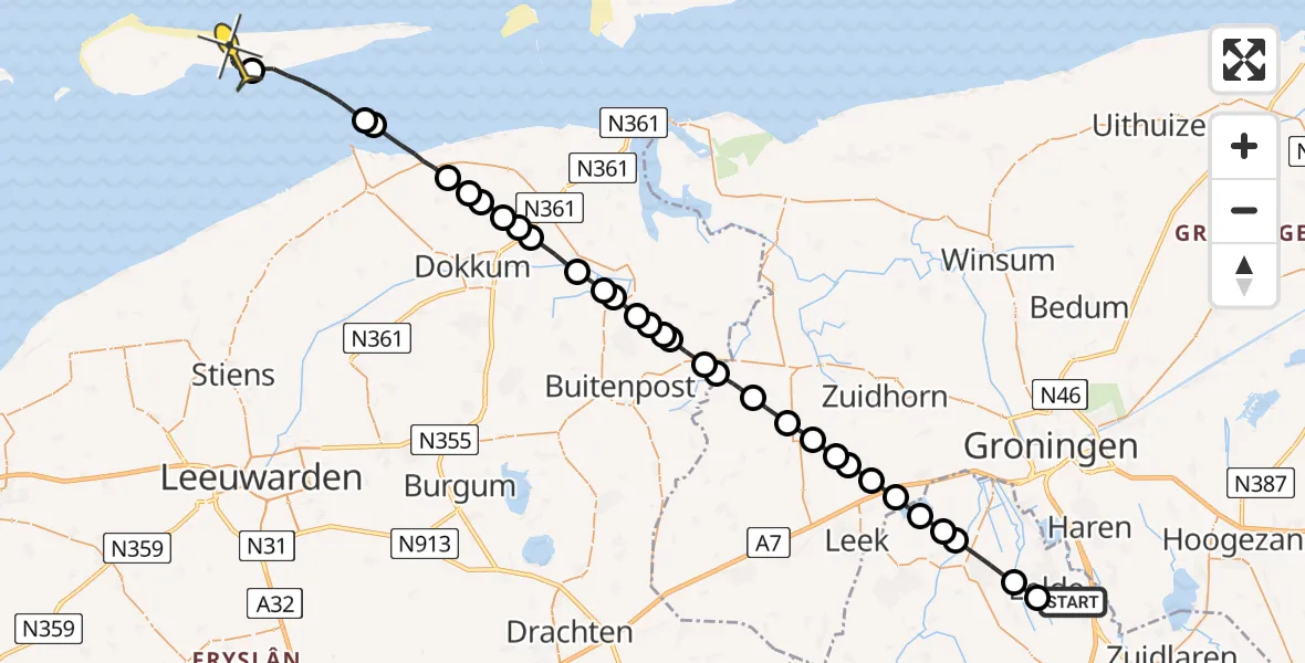 Routekaart van de vlucht: Lifeliner 4 naar Nes