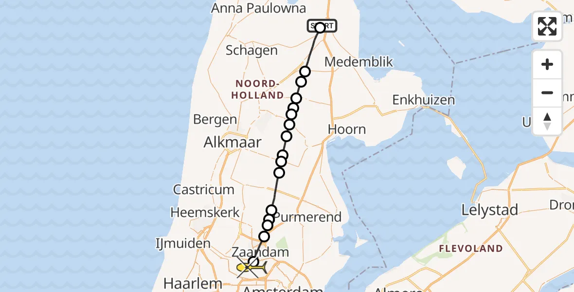 Routekaart van de vlucht: Lifeliner 1 naar Amsterdam Heliport