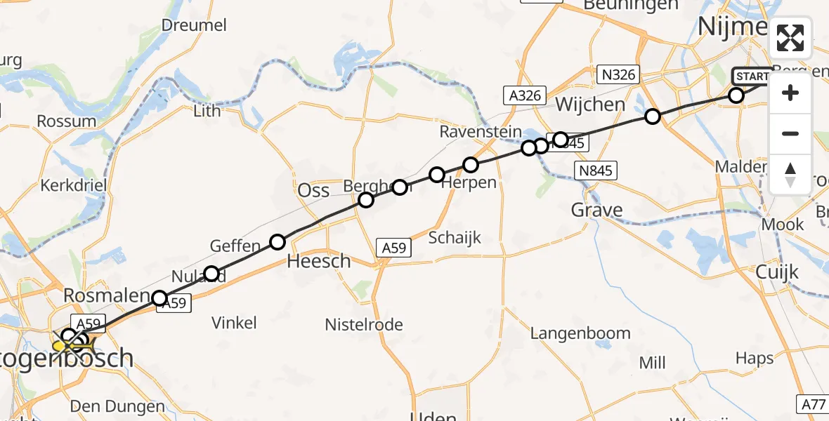 Routekaart van de vlucht: Lifeliner 3 naar 's-Hertogenbosch