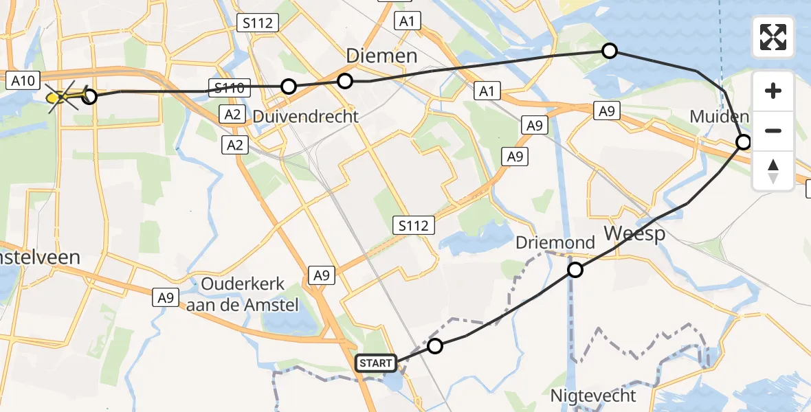 Routekaart van de vlucht: Lifeliner 1 naar VU Medisch Centrum Amsterdam