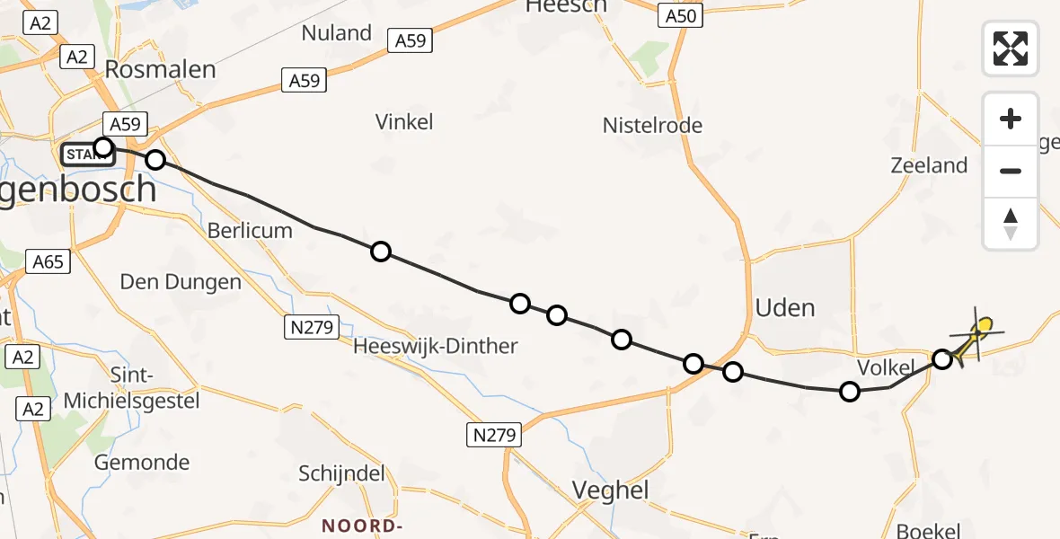 Routekaart van de vlucht: Lifeliner 3 naar Vliegbasis Volkel