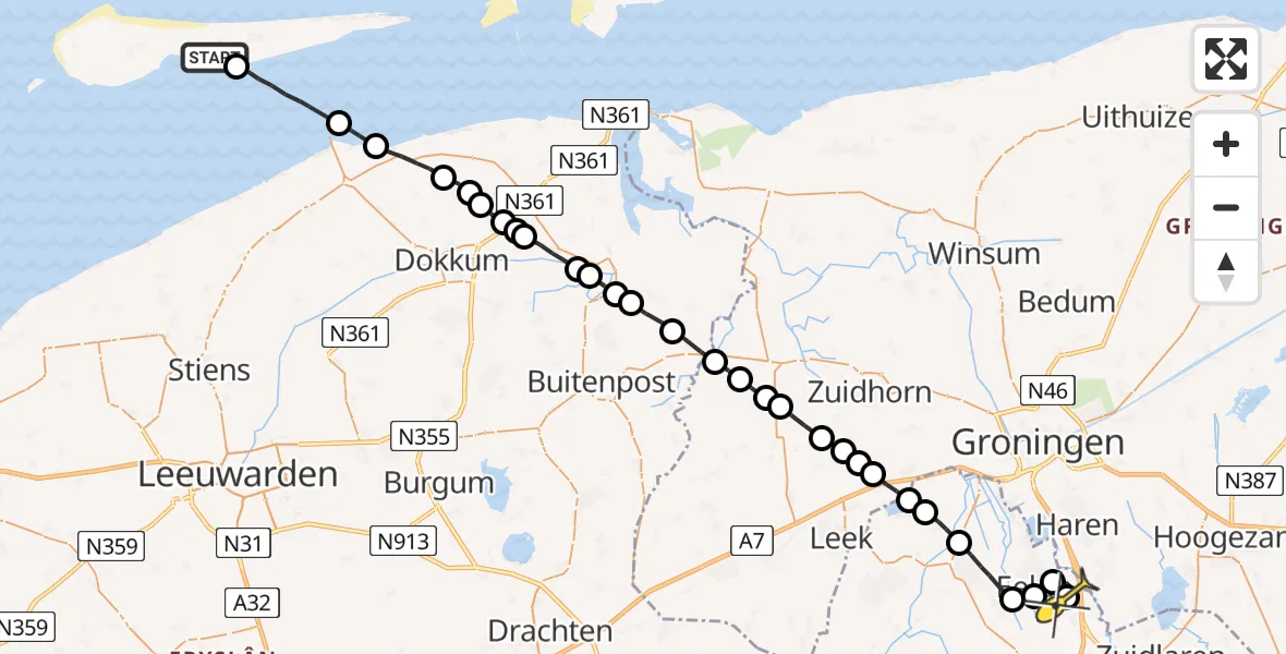 Routekaart van de vlucht: Lifeliner 4 naar Groningen Airport Eelde
