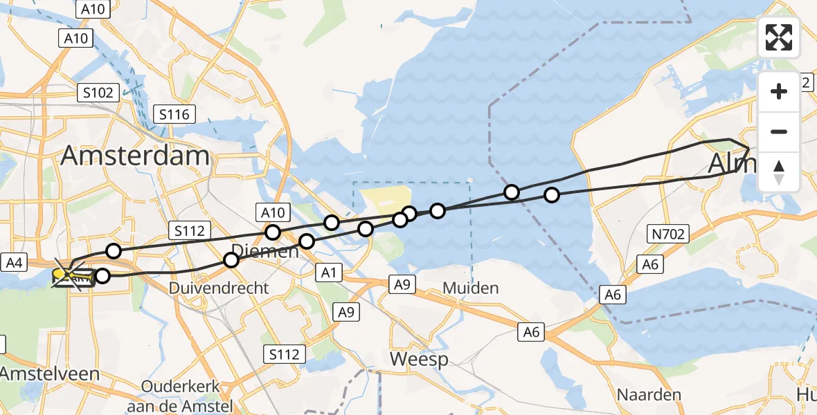 Routekaart van de vlucht: Lifeliner 1 naar VU Medisch Centrum Amsterdam