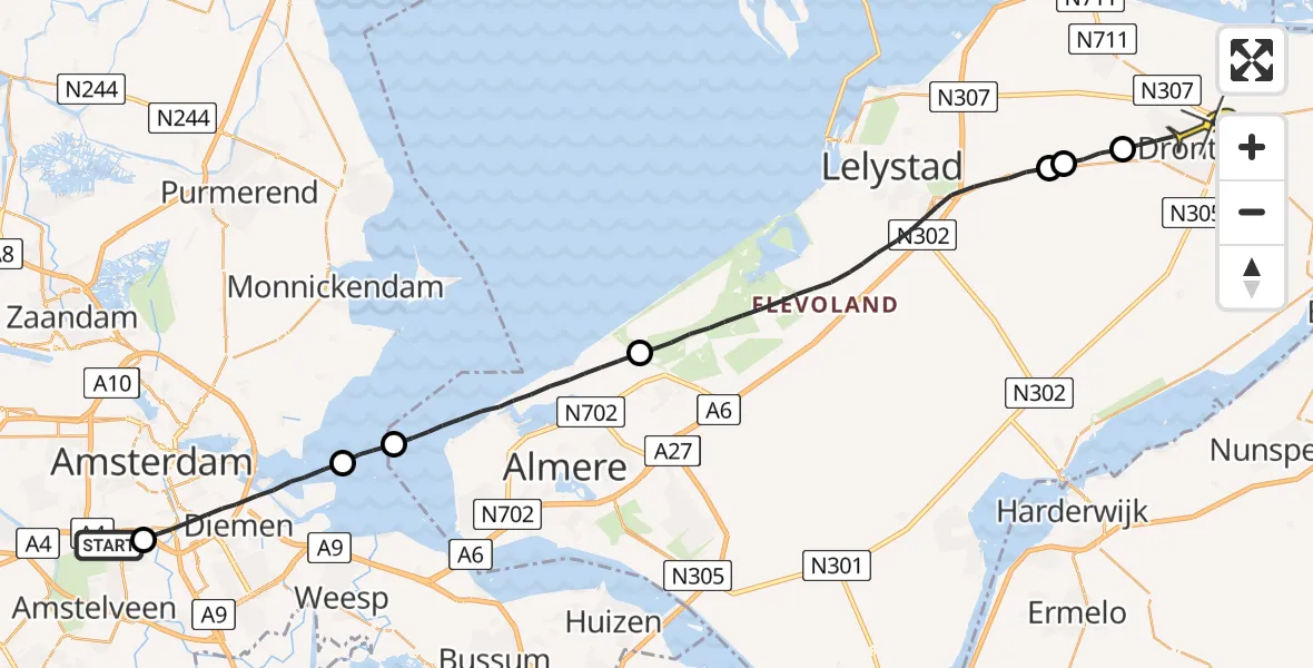 Routekaart van de vlucht: Lifeliner 1 naar Dronten