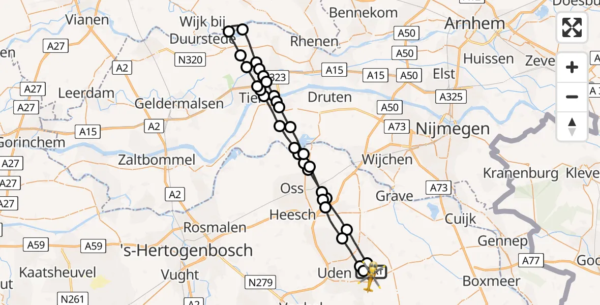 Vluchtroute Traumahelikopter Vliegbasis Volkel - Vliegbasis Volkel, 22 juli 2022, 17:37