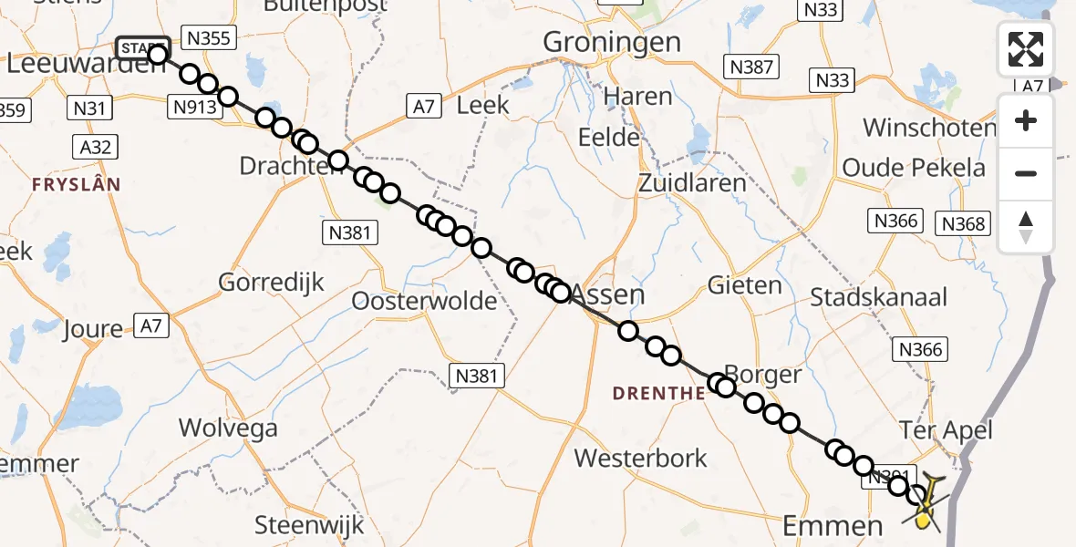 Routekaart van de vlucht: Lifeliner 4 naar Emmer-Compascuum