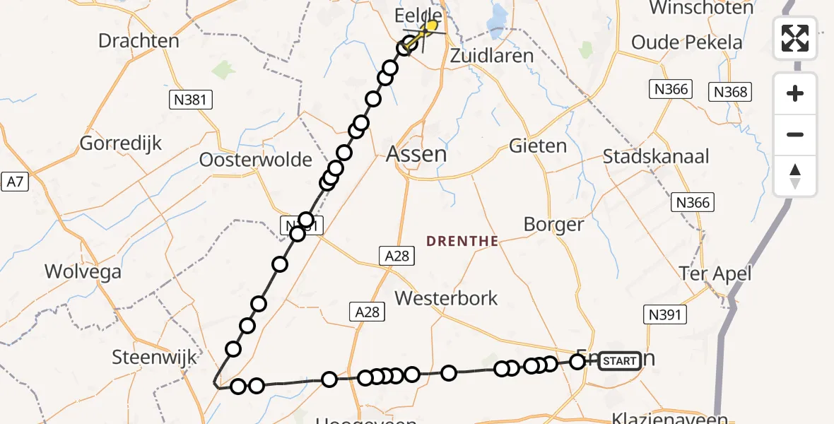 Routekaart van de vlucht: Lifeliner 4 naar Groningen Airport Eelde