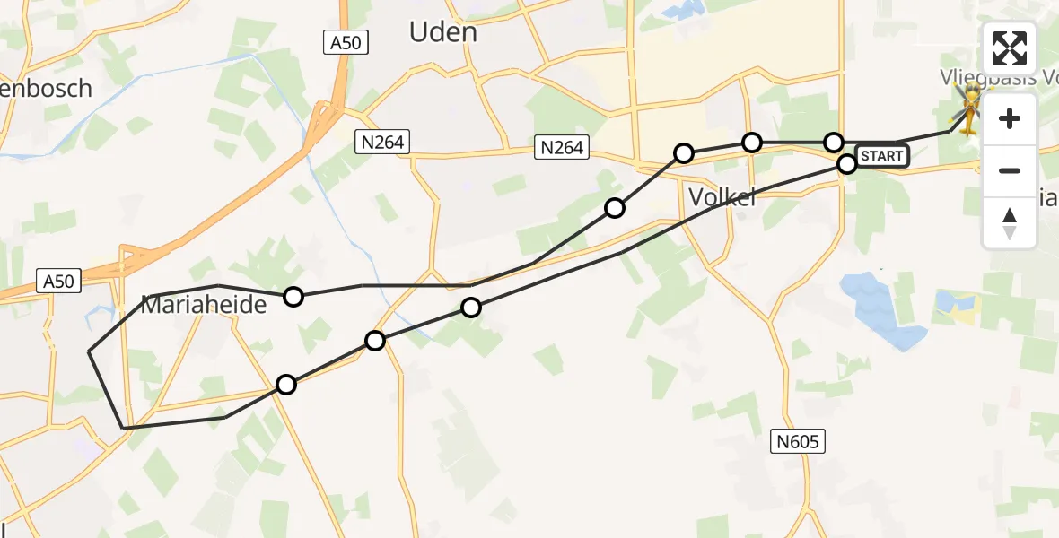 Vluchtroute Traumahelikopter Vliegbasis Volkel - Vliegbasis Volkel, 22 juli 2022, 19:24