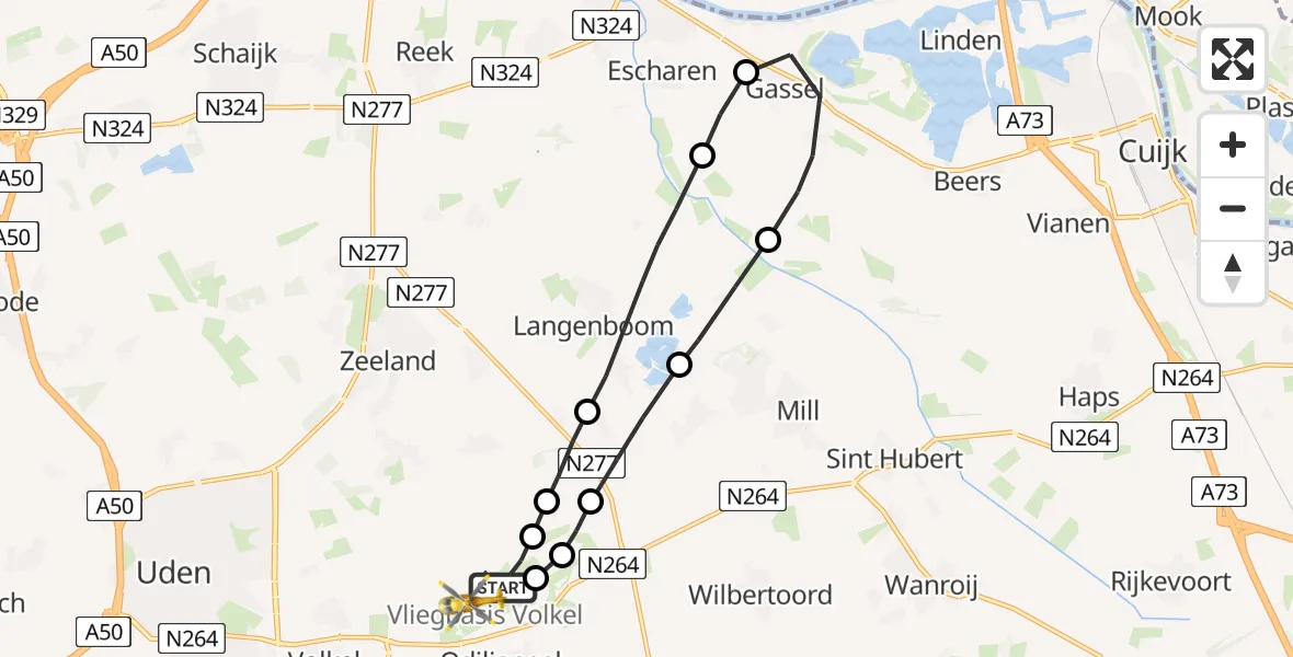 Vluchtroute Traumahelikopter Vliegbasis Volkel - Vliegbasis Volkel, 22 juli 2022, 20:16