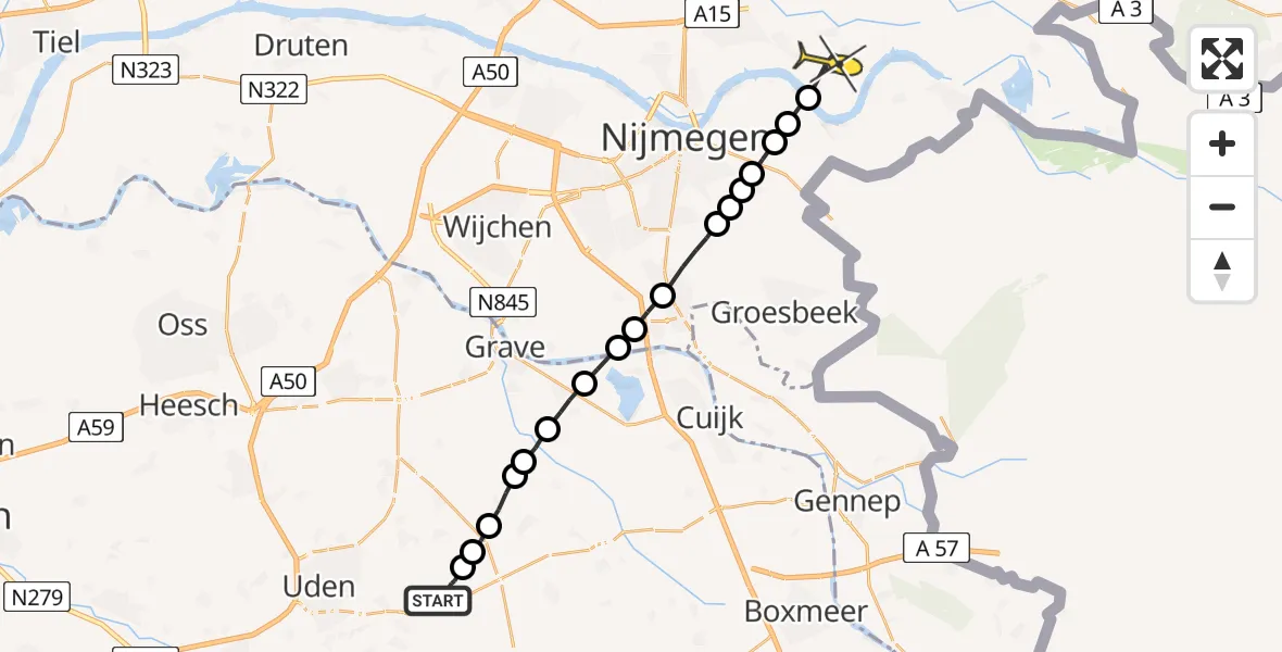Routekaart van de vlucht: Lifeliner 3 naar Gendt