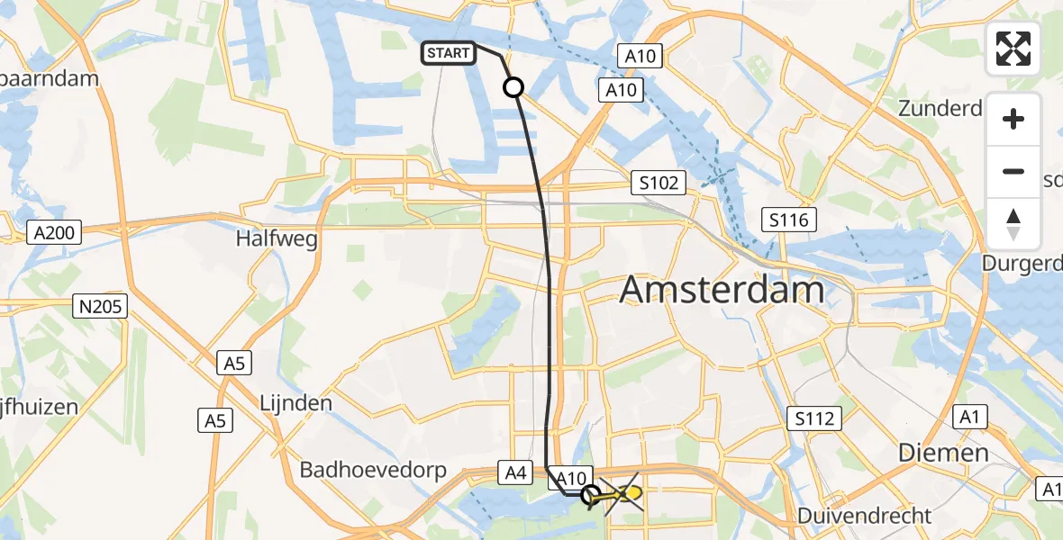 Routekaart van de vlucht: Lifeliner 1 naar VU Medisch Centrum Amsterdam