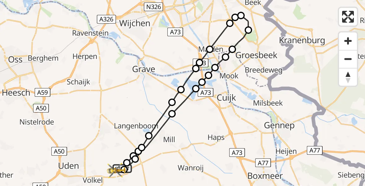 Vluchtroute Traumahelikopter Vliegbasis Volkel - Vliegbasis Volkel, 23 juli 2022, 00:33