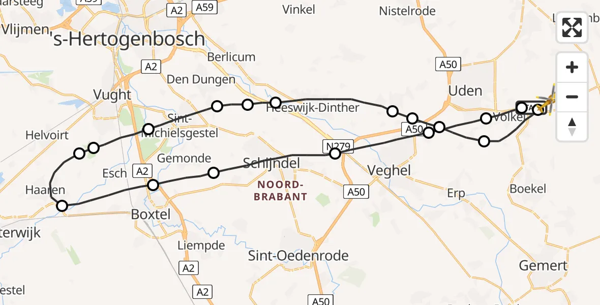 Vluchtroute Traumahelikopter Vliegbasis Volkel - Vliegbasis Volkel, 23 juli 2022, 05:26