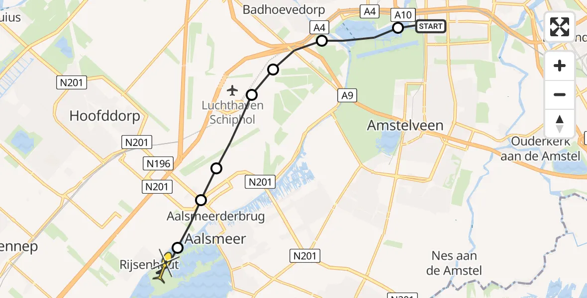 Routekaart van de vlucht: Lifeliner 1 naar Aalsmeer