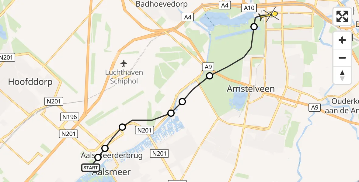 Routekaart van de vlucht: Lifeliner 1 naar VU Medisch Centrum Amsterdam