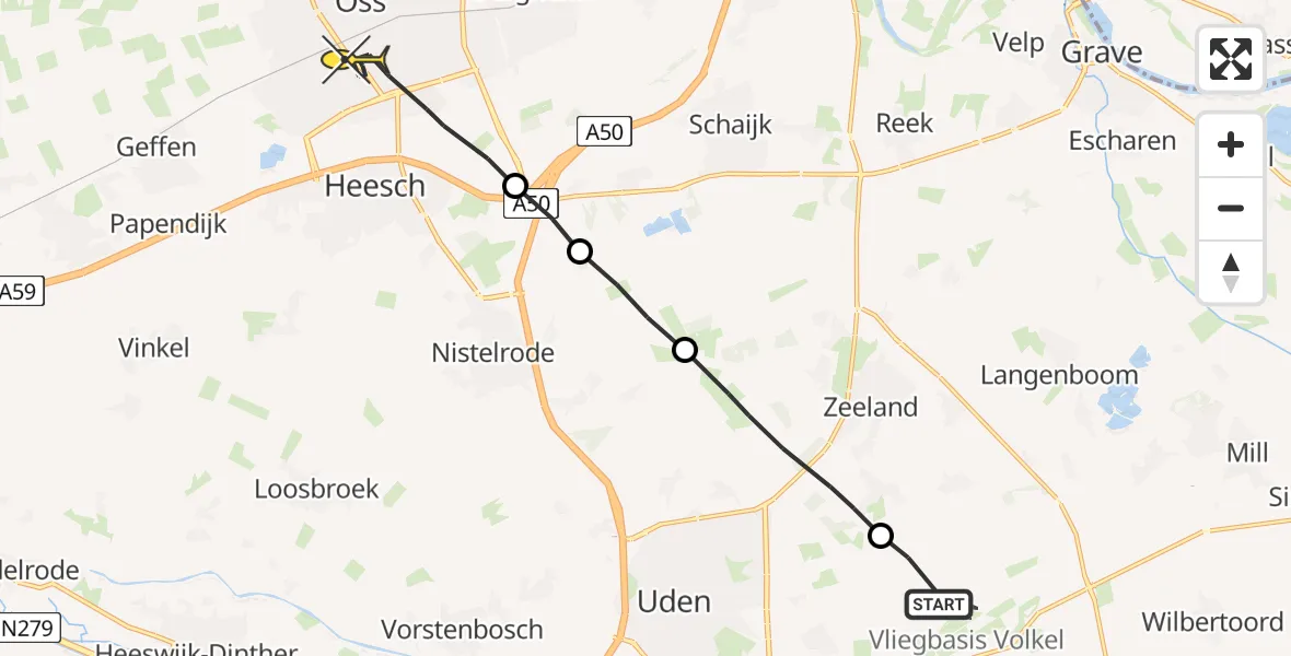 Routekaart van de vlucht: Lifeliner 3 naar Oss
