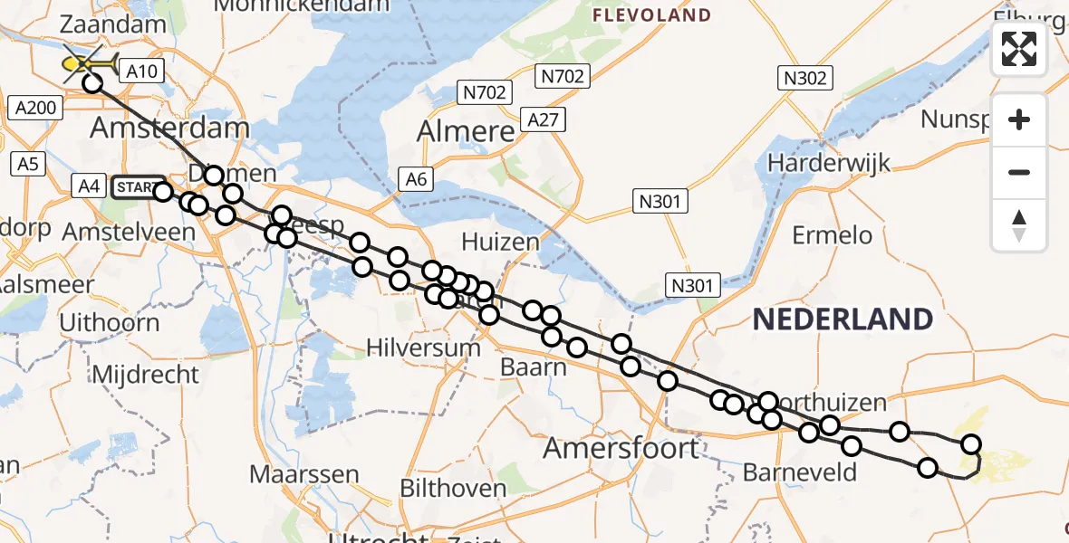 Routekaart van de vlucht: Lifeliner 1 naar Amsterdam Heliport