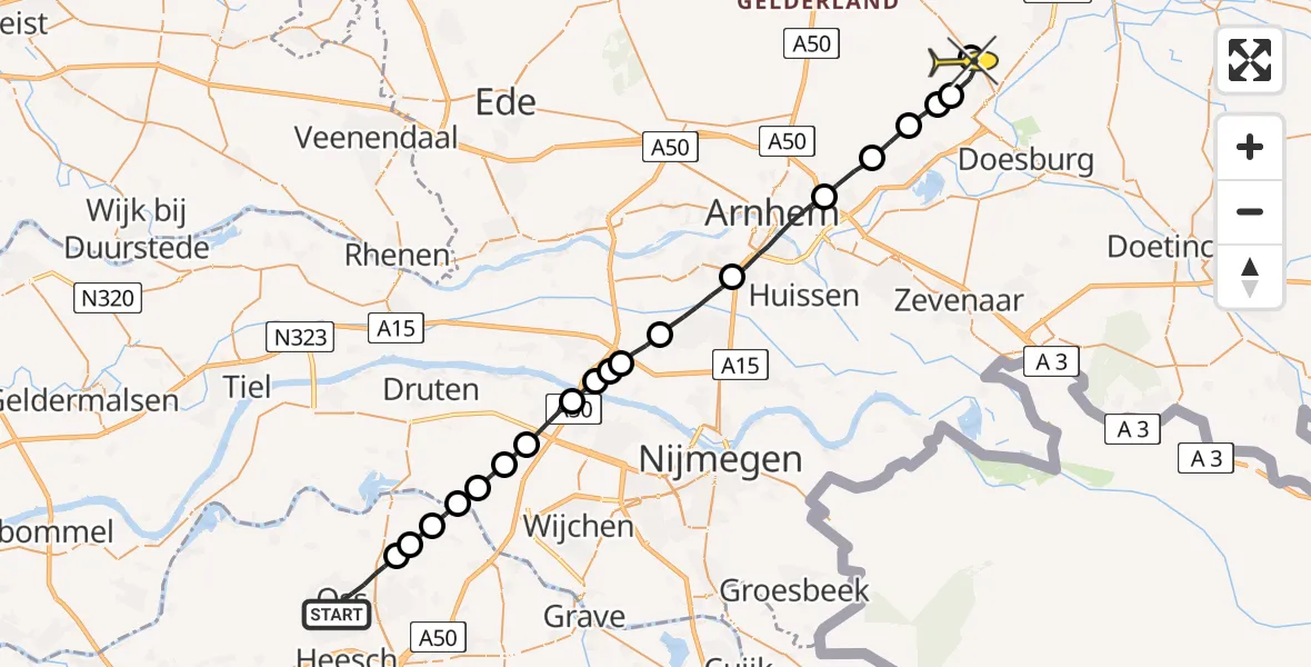 Routekaart van de vlucht: Lifeliner 3 naar Laag-Soeren