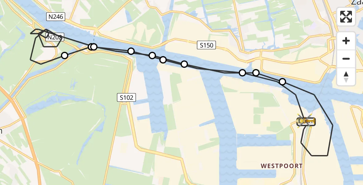 Vluchtroute Traumahelikopter Amsterdam Heliport - Amsterdam Heliport, 23 juli 2022, 08:55